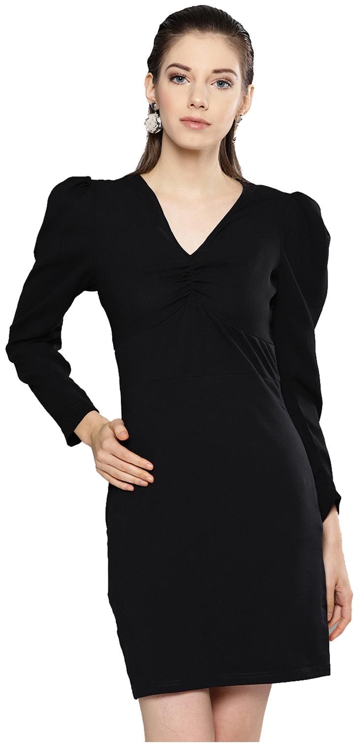 

Besiva Black Solid Fit flare dress