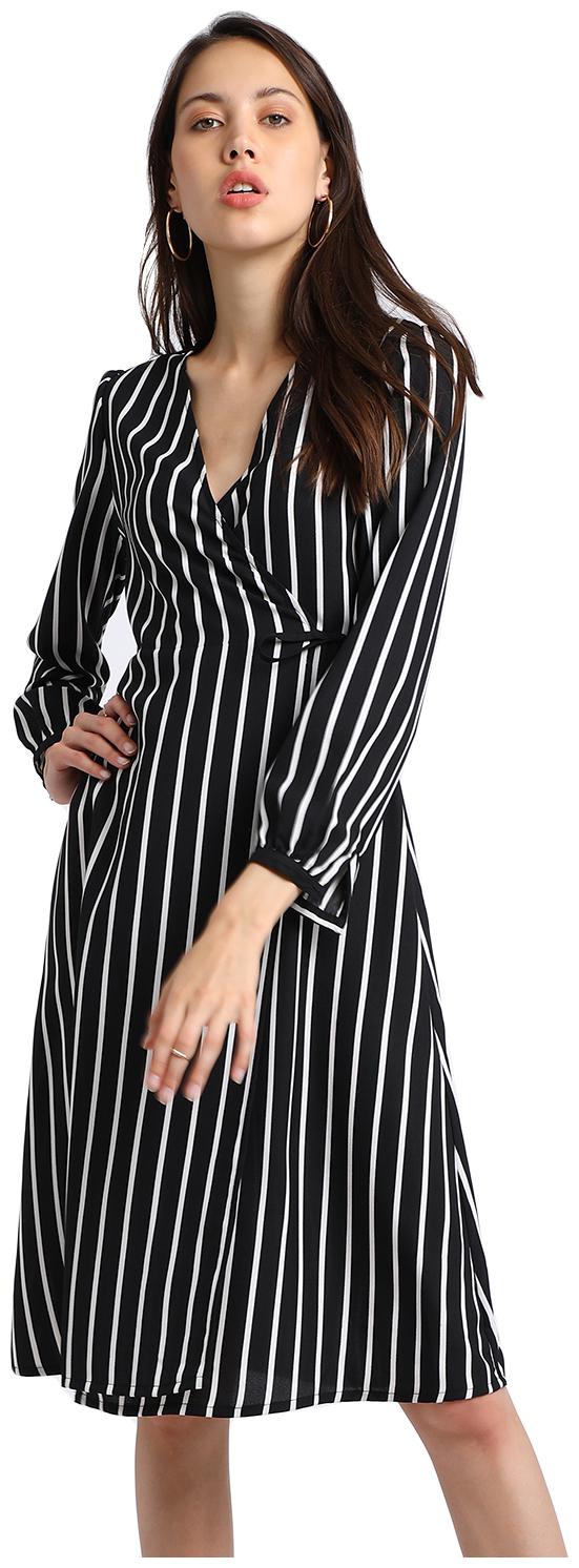 

BESIVA Black Striped A-line dress