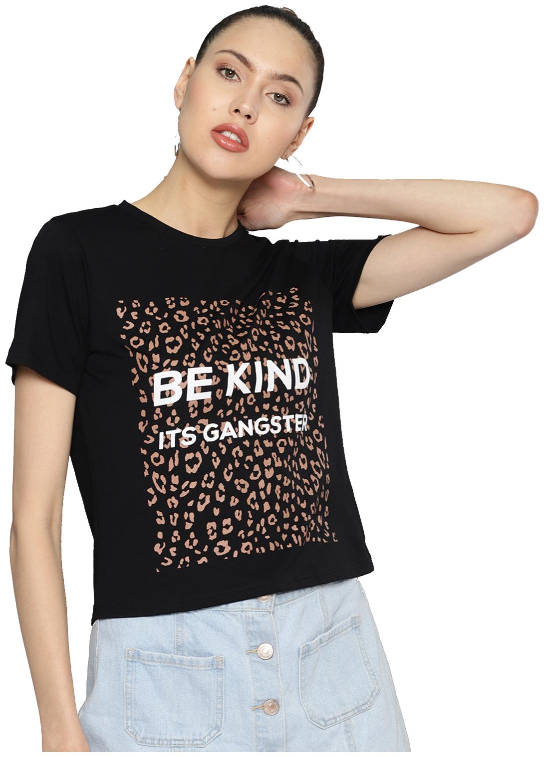 

BESIVA Women Black Regular fit Round neck Cotton T shirt