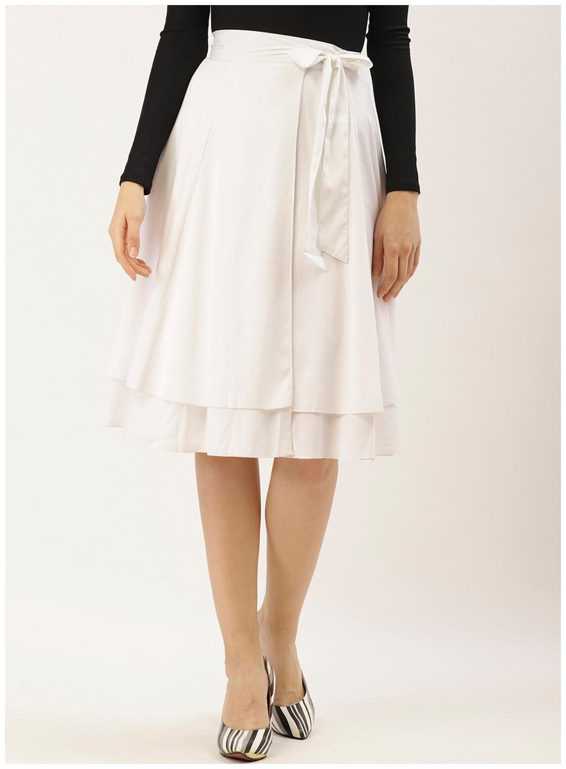 

Besiva Solid Wrap skirt Midi Skirt - White