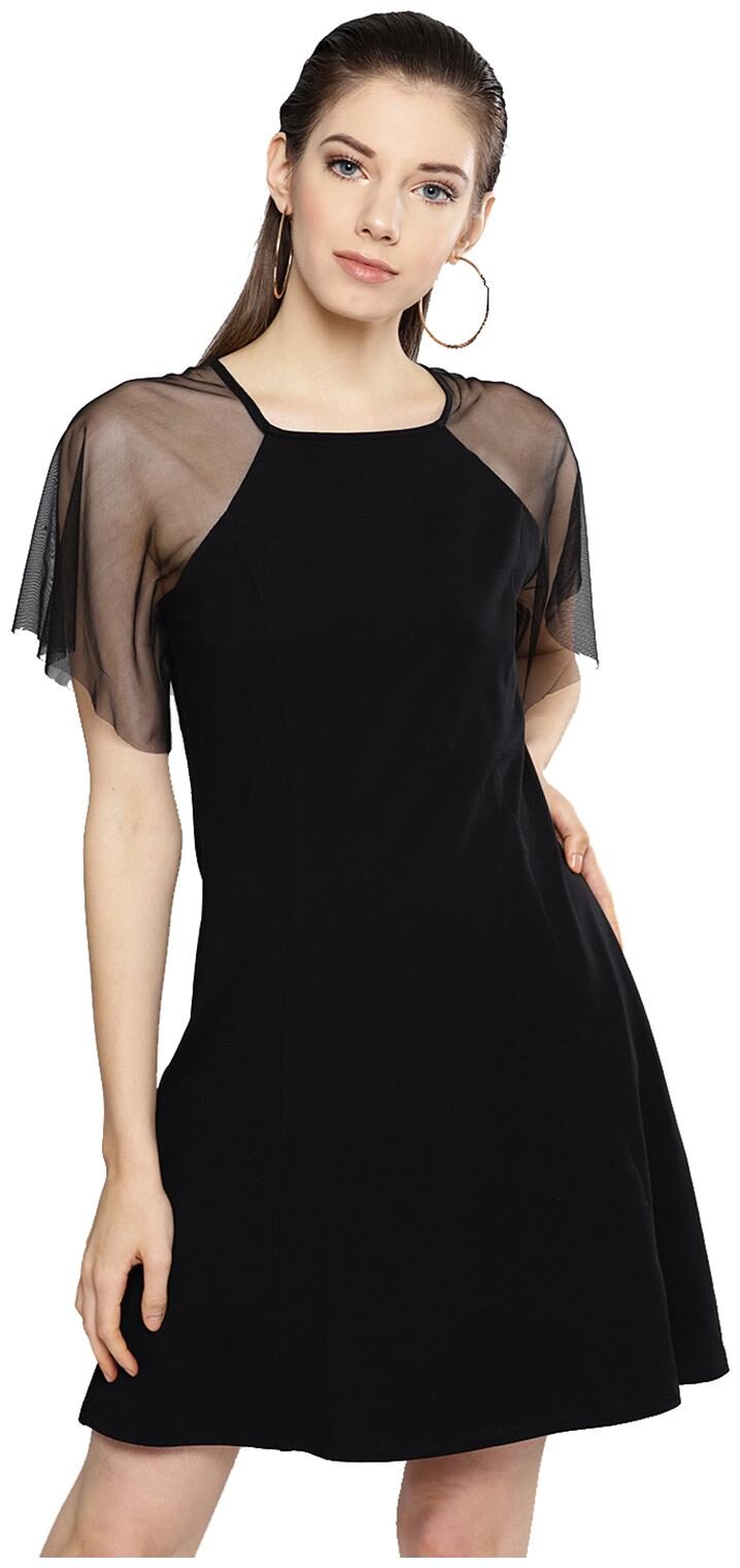 

Besiva Black Solid Fit flare dress