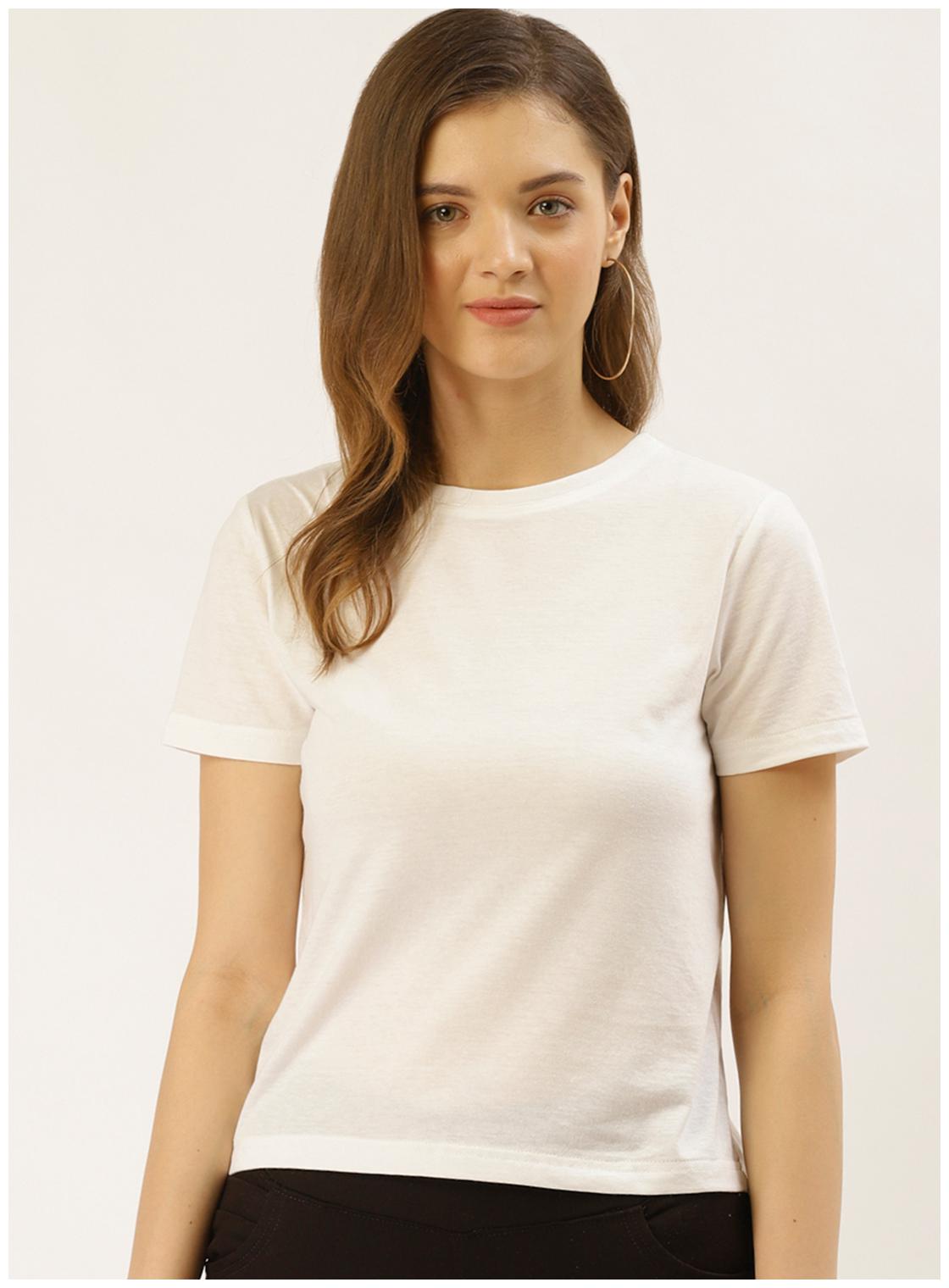

Besiva Women White Regular fit Round neck Cotton T shirt