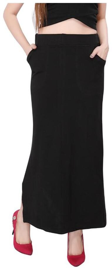 

Bfly Black Cotton Hosiery Straight Skirt With Pocket