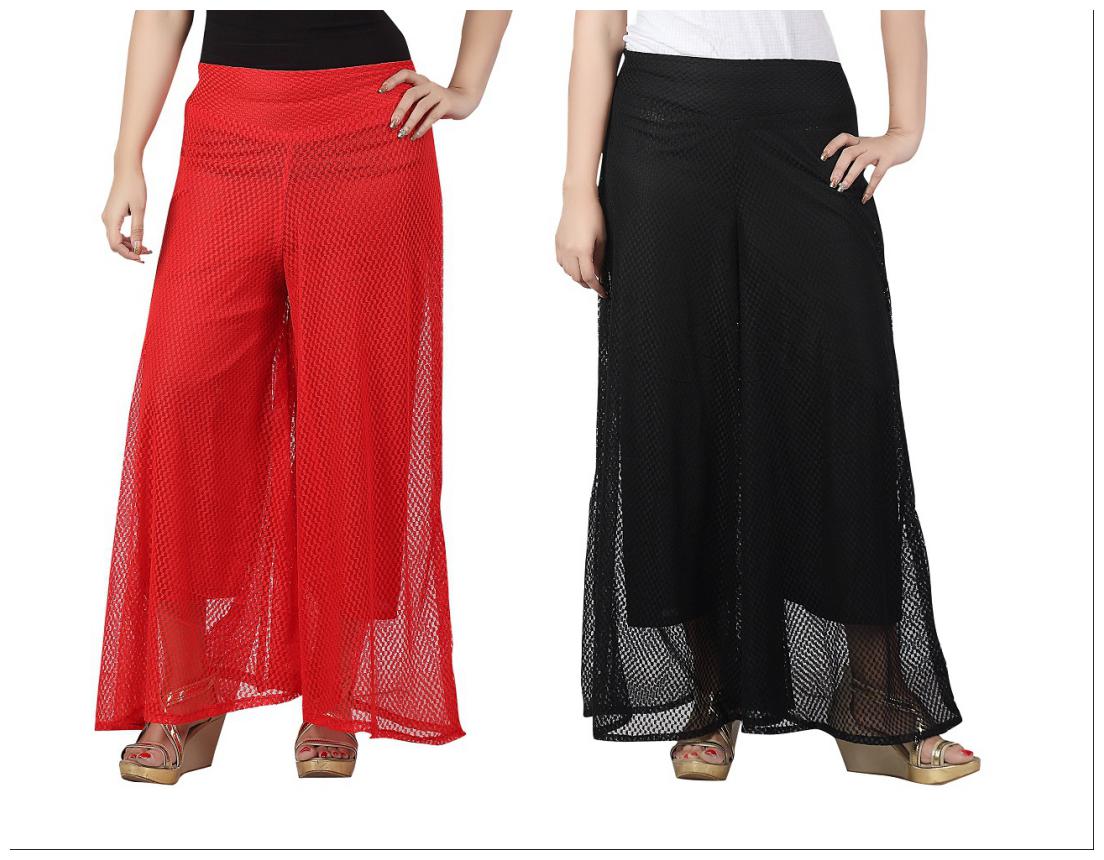 

Bfly Red Black Solid Flared Palazzo