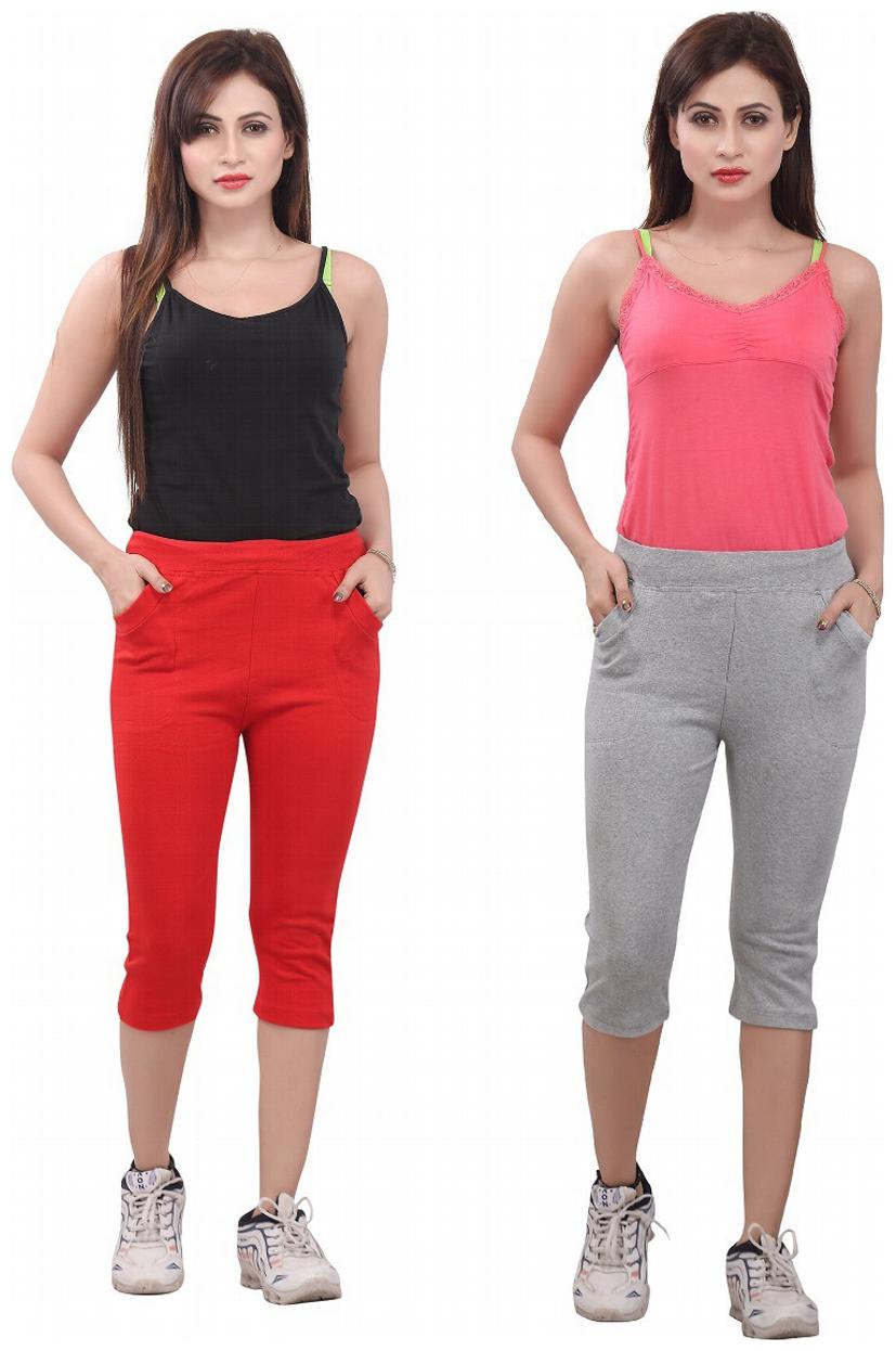

Bfly Combo of Red Grey Women s Capri