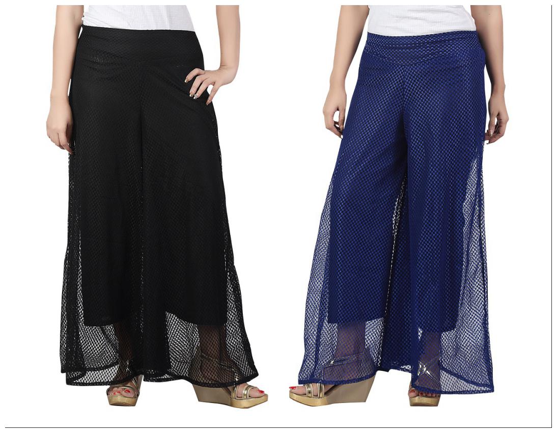 

Bfly Blue Black Solid Flared Palazzo