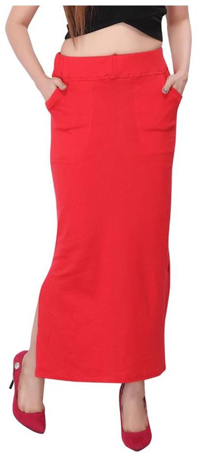 

Bfly Red Cotton Hosiery Straight Skirt With Pocket