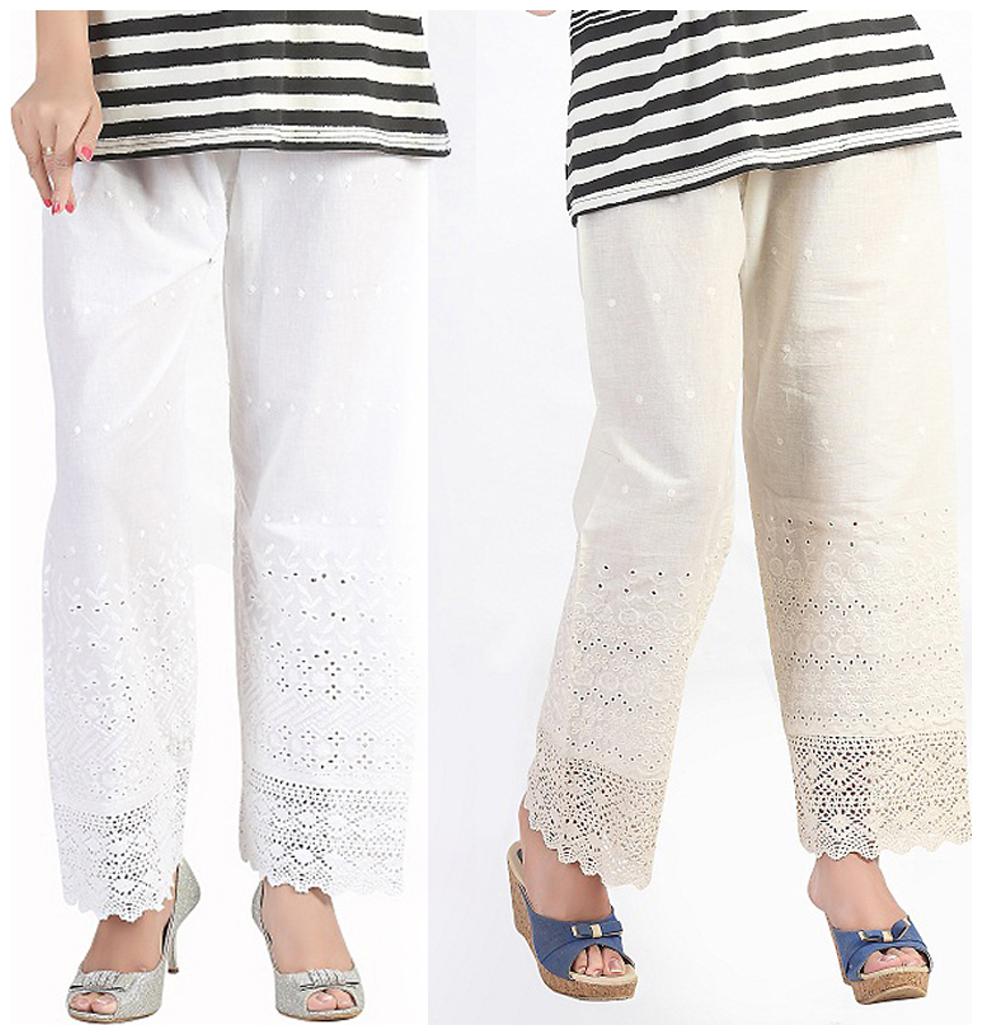 

Bfly Combo of White Off-White Cotton Palazzo