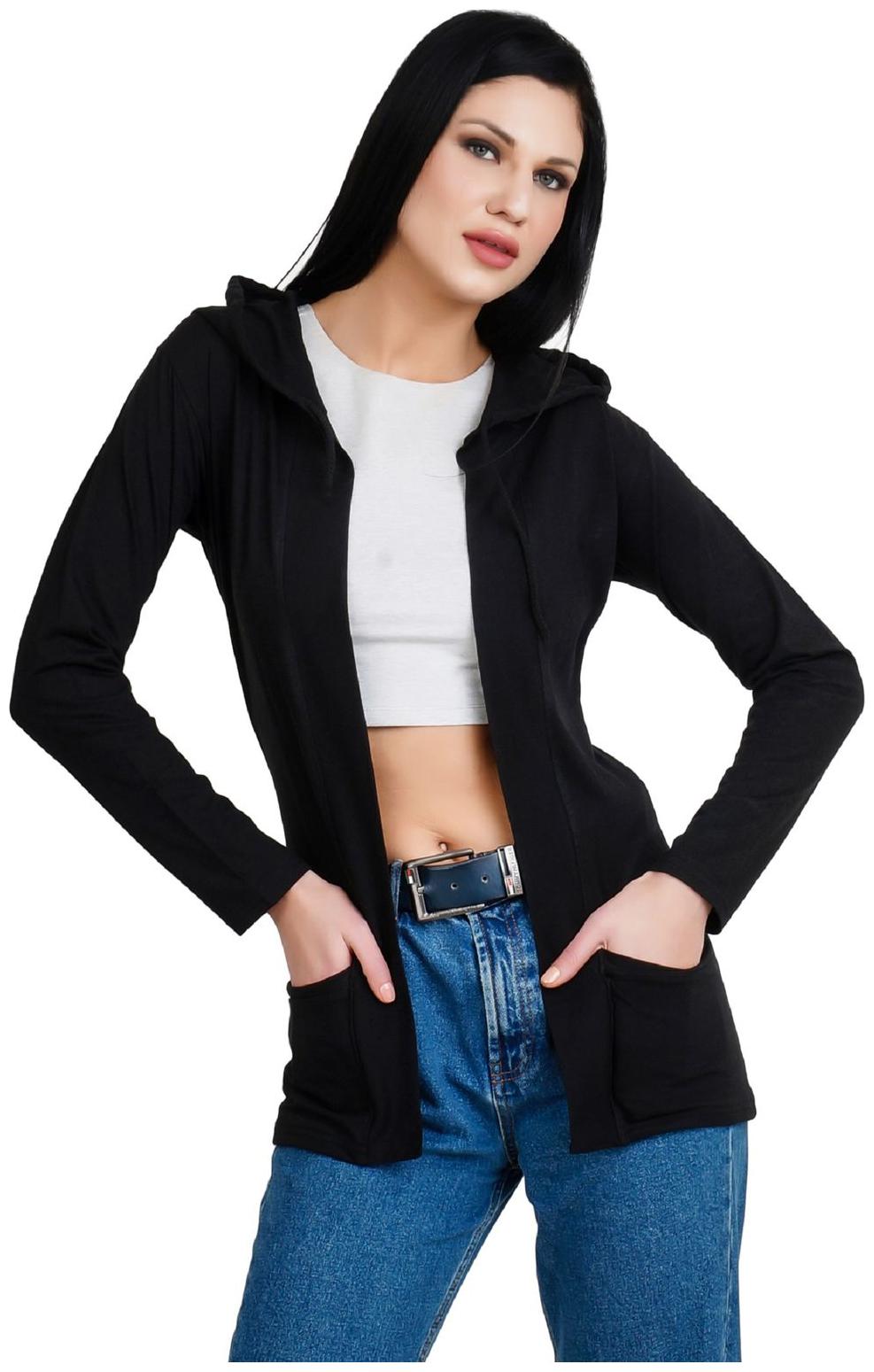 

Bfly Women Fullsleeve Hooded Pocket Viscose Shrug-(Black)