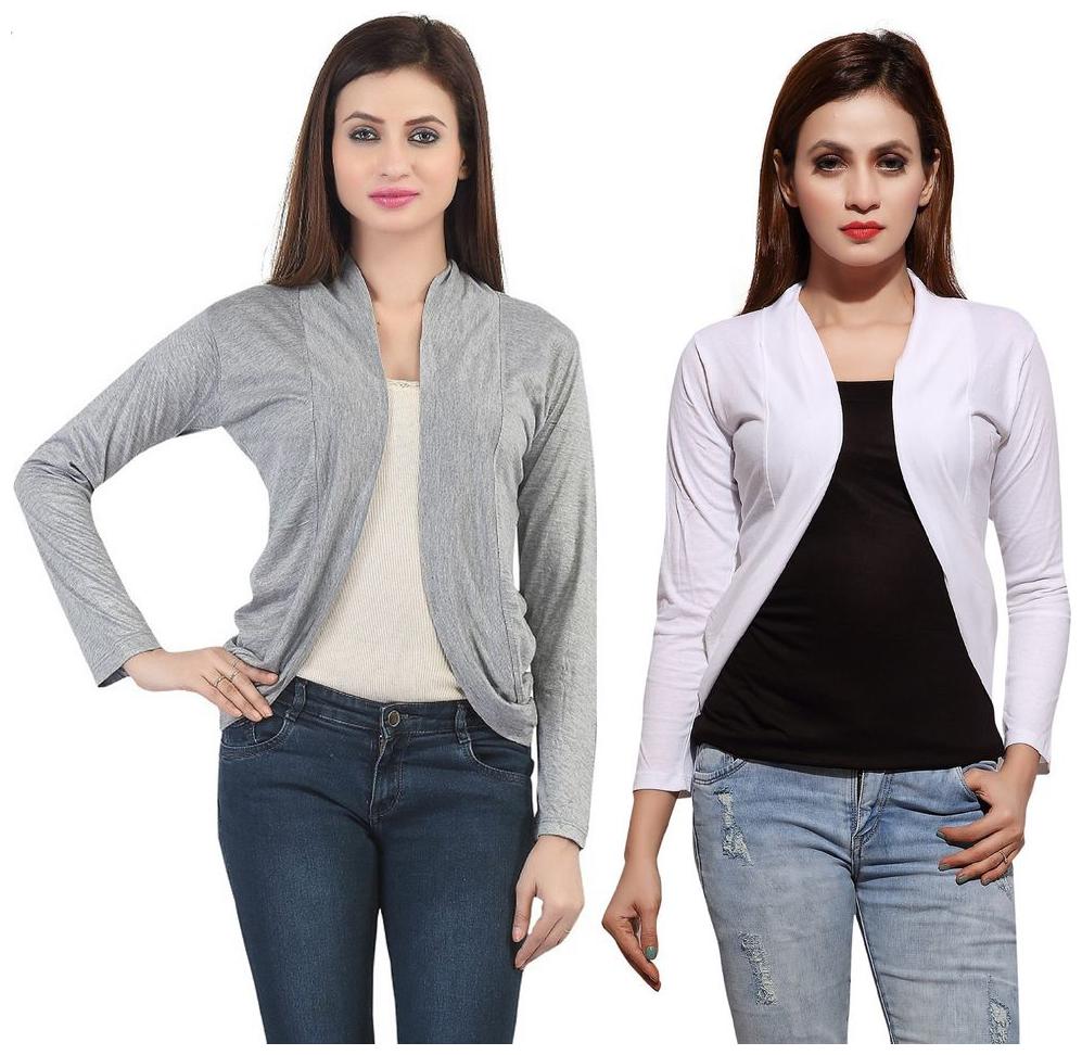 

Bfly Women s Viscose Shrugs (Pack of 2) (Grey White)