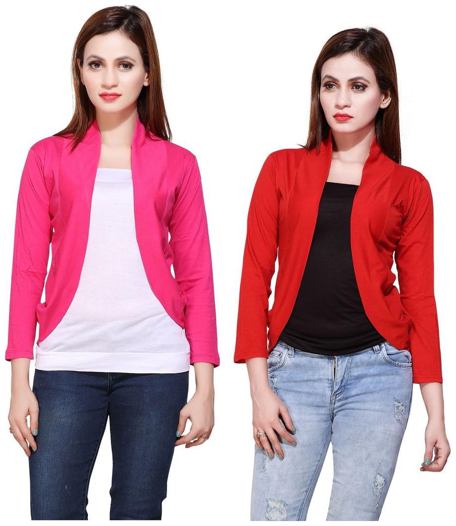 

Bfly Women s Viscose Shrugs (Pack of 2) (Pink Red)