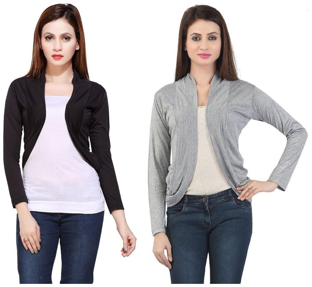 

Bfly Women s Viscose Shrugs (Pack of 2) (Black Grey)