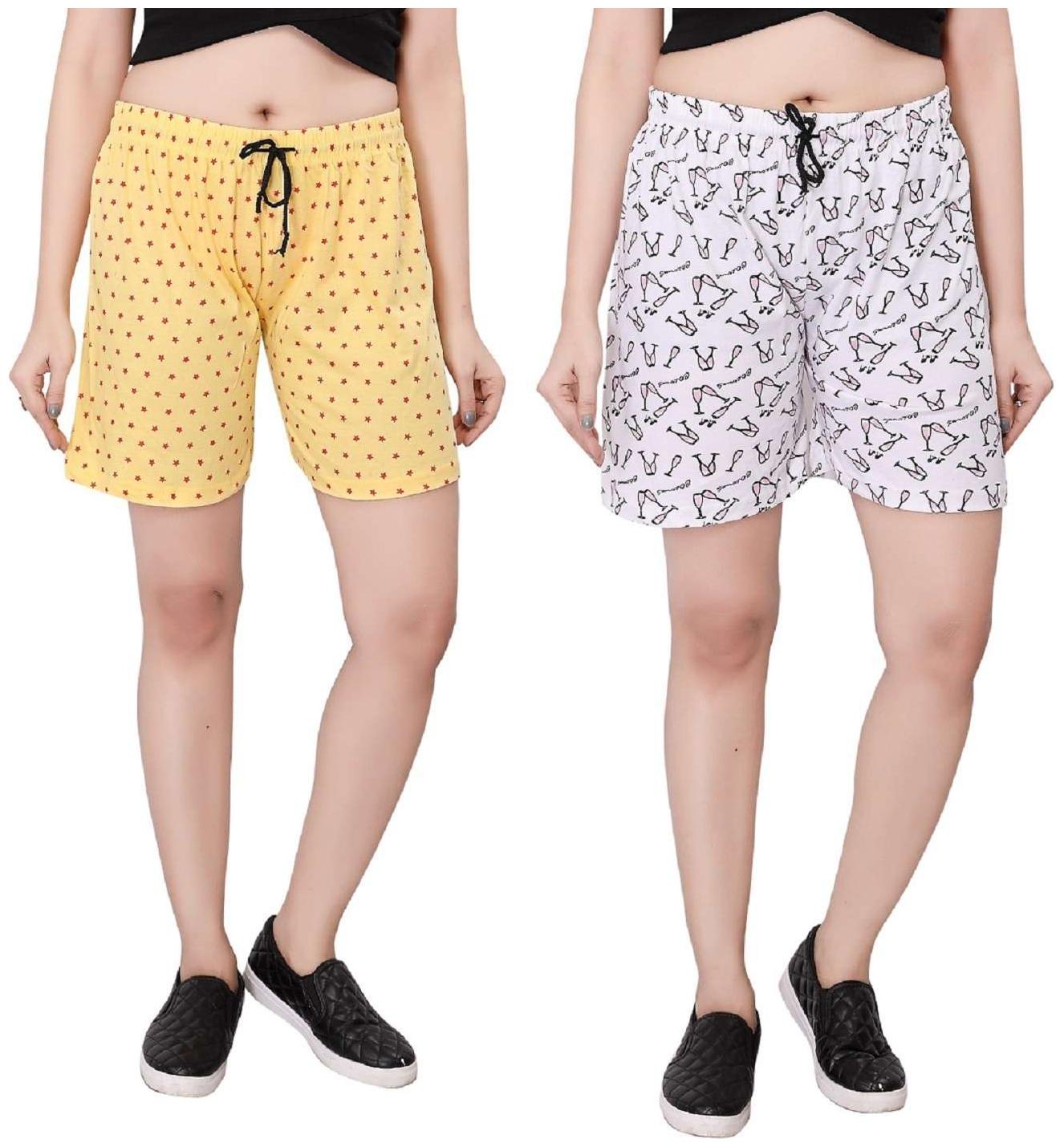 

Bfly Women s Printed Cotton Hosiery Shorts-Pack of 2