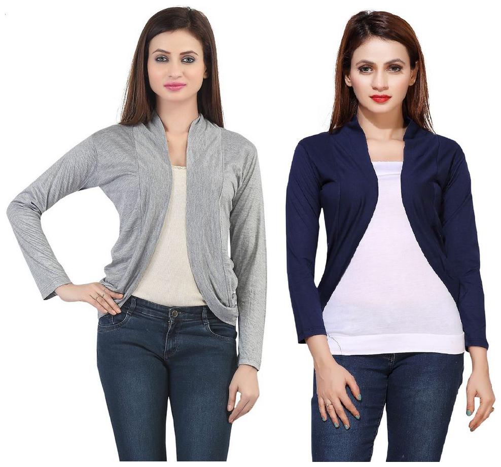 

Bfly Women s Viscose Shrugs (Pack of 2) (Grey Navy Blue)