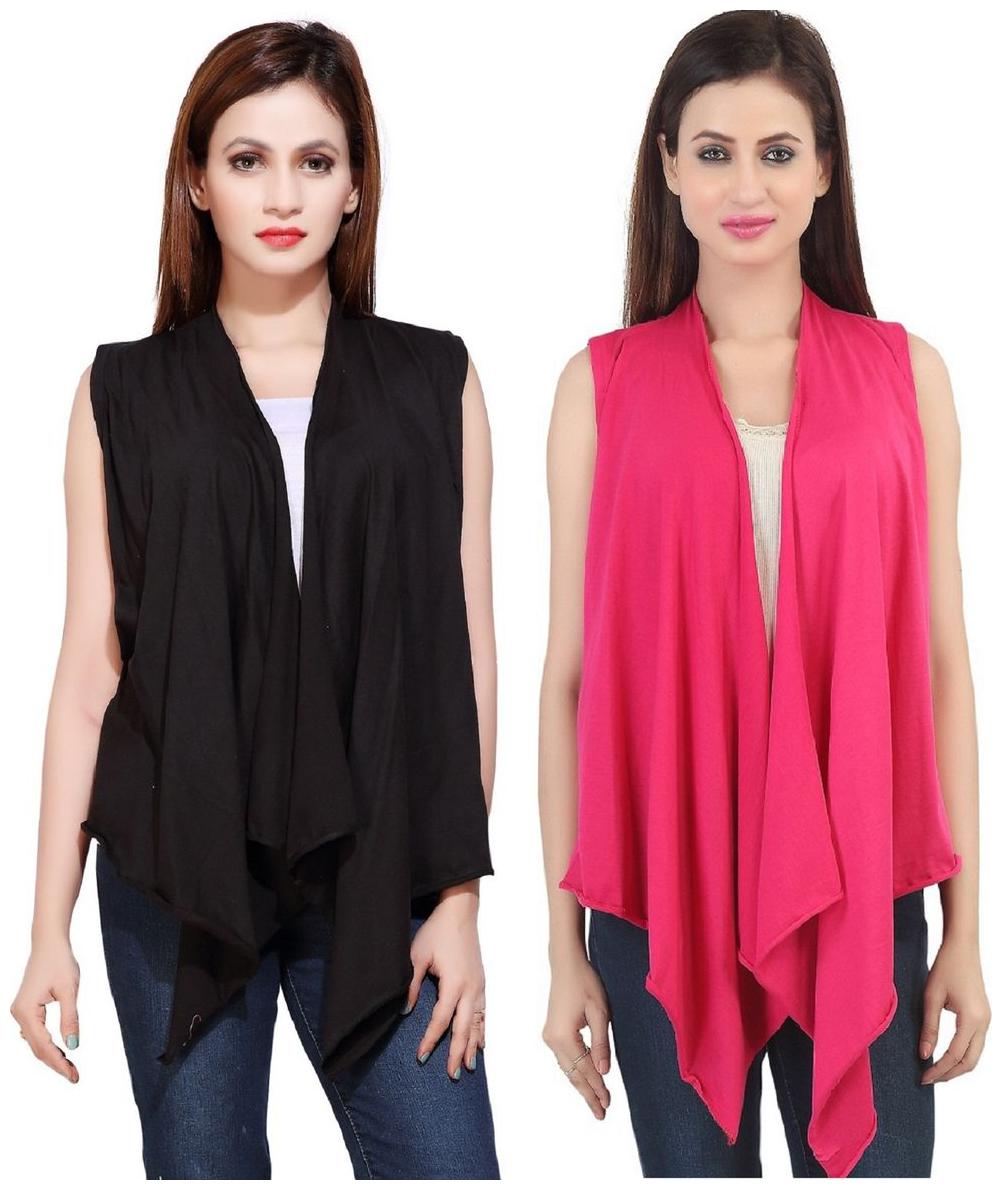 

Bfly Women s Sleeveless Viscose Shrugs-Pack of 2 (Black Pink)