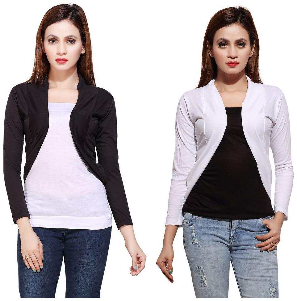 

Bfly Women s Viscose Shrugs (Pack of 2) (Black White)