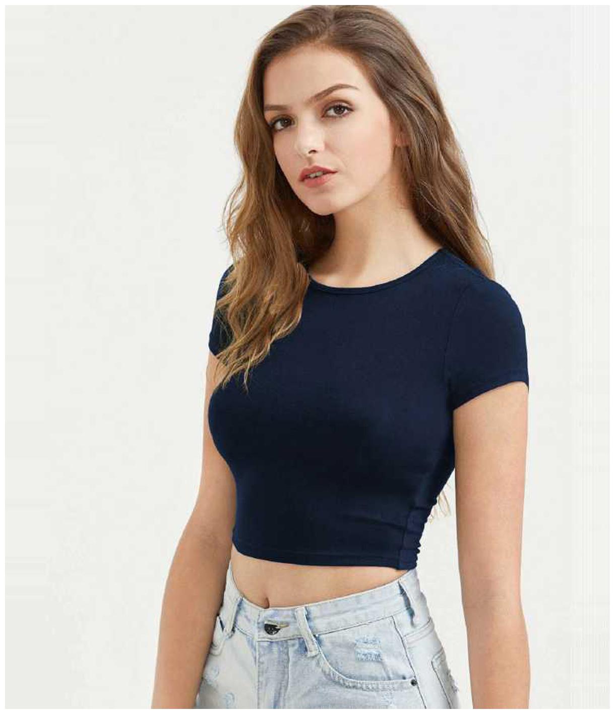 

Bhagyashray Women Navy Blue Cotton Solid Crop Top