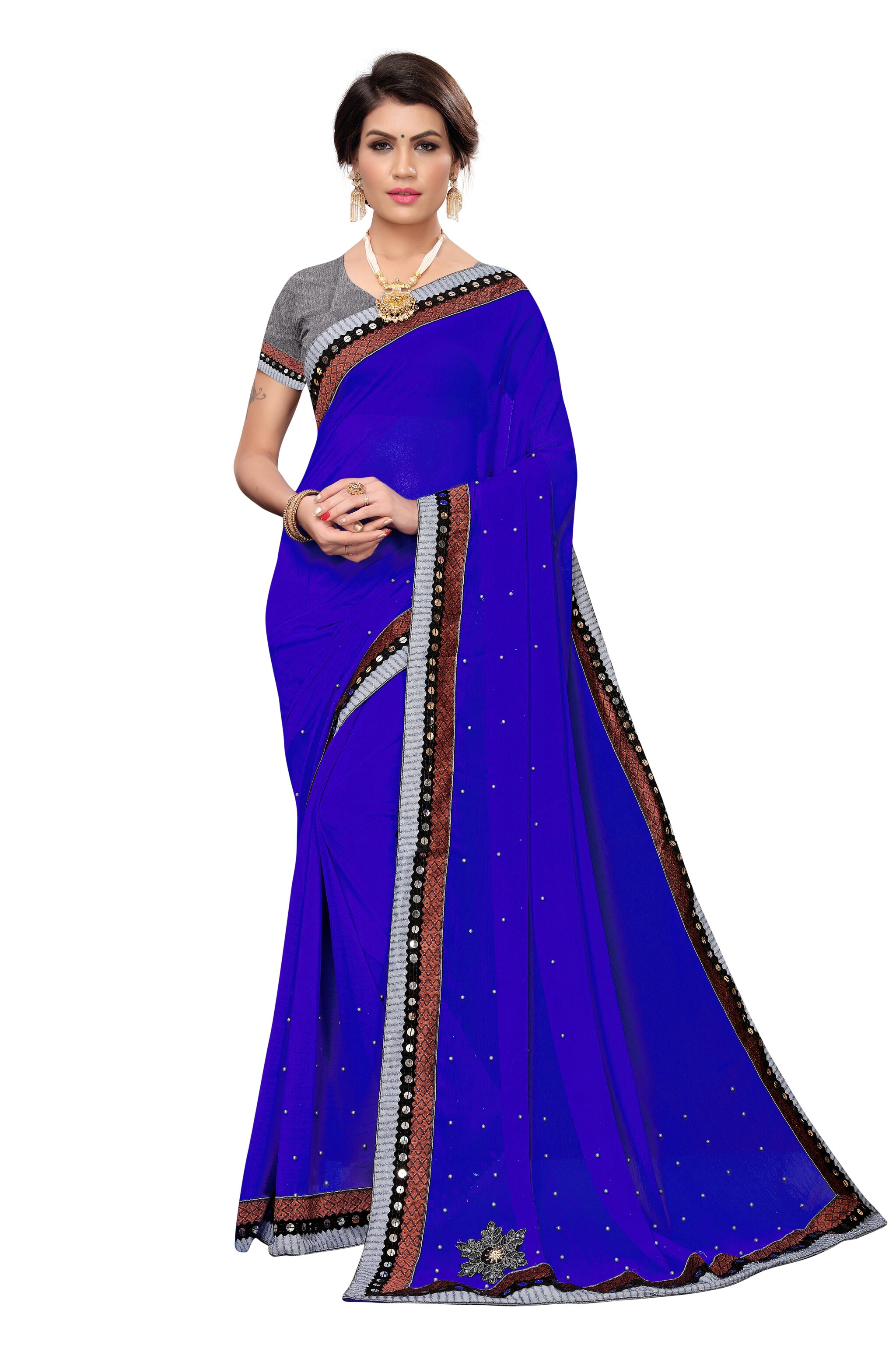 

BHAGYAVATI DESIGNER Chiffon Embellished Blue Party Wear Designer Saree