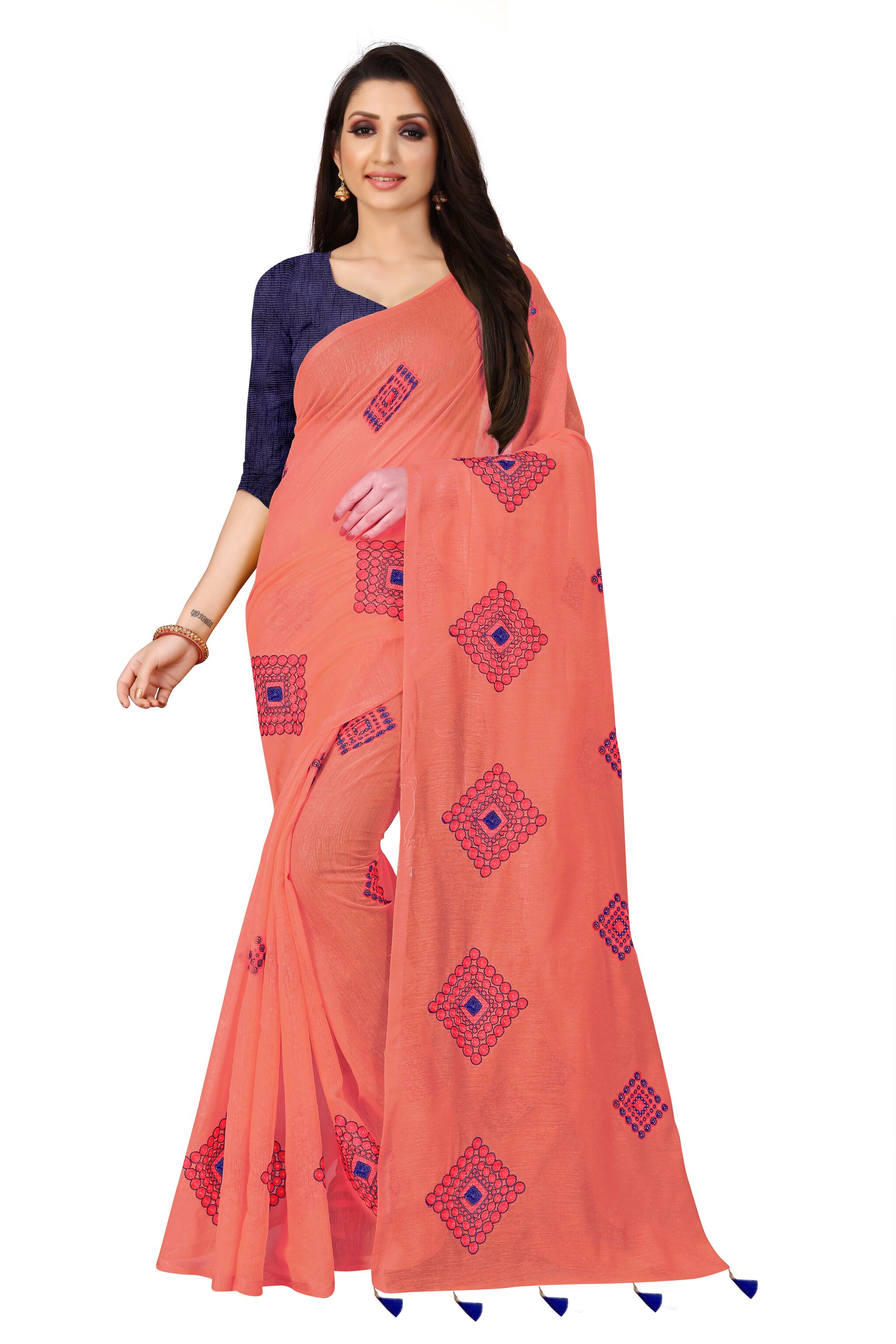 

BHAGYAVATI DESIGNER Silk Embroidered Orange Party Wear Designer Saree