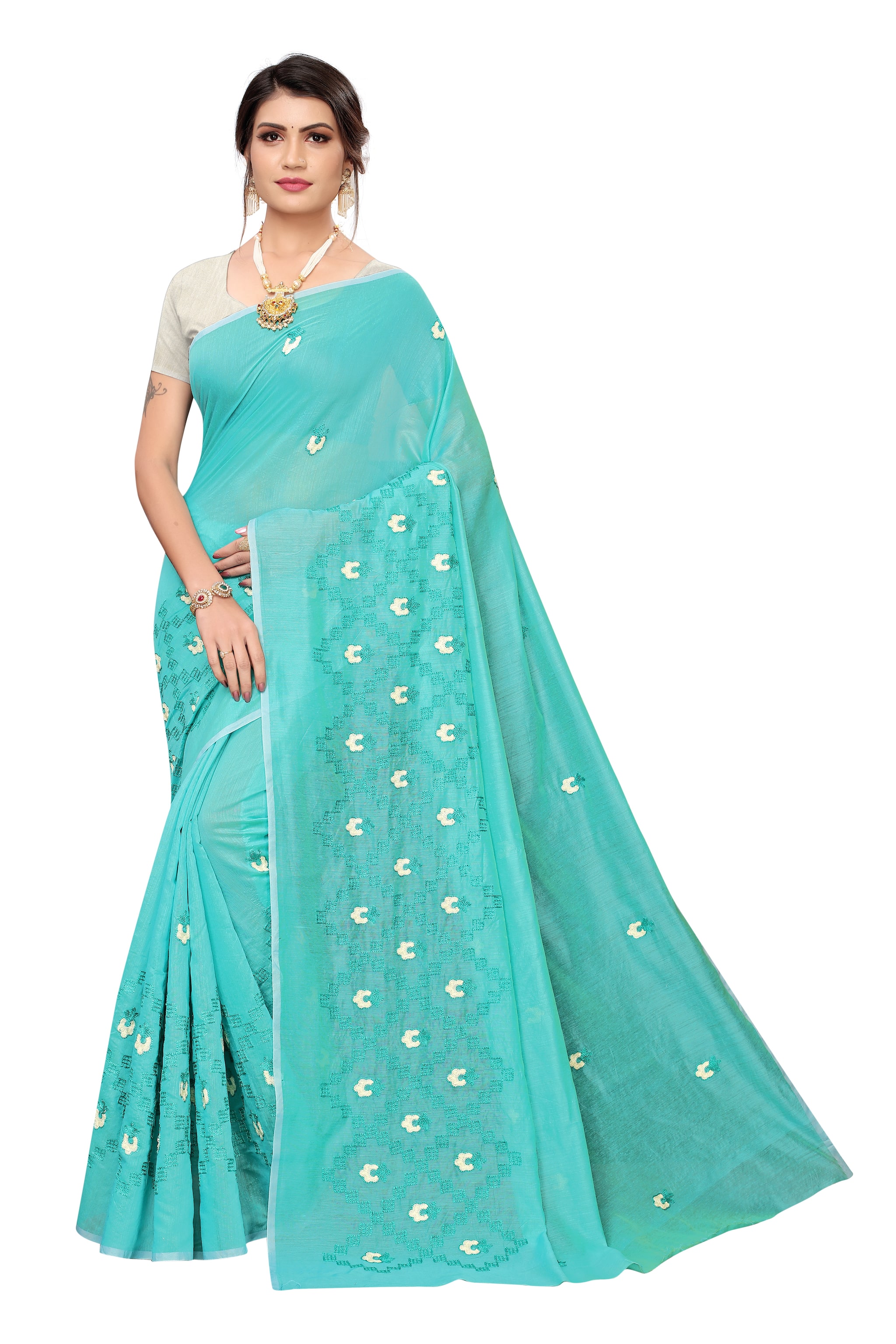 

BHAGYAVATI DESIGNER Cotton Embellished Blue Party Wear Designer Saree