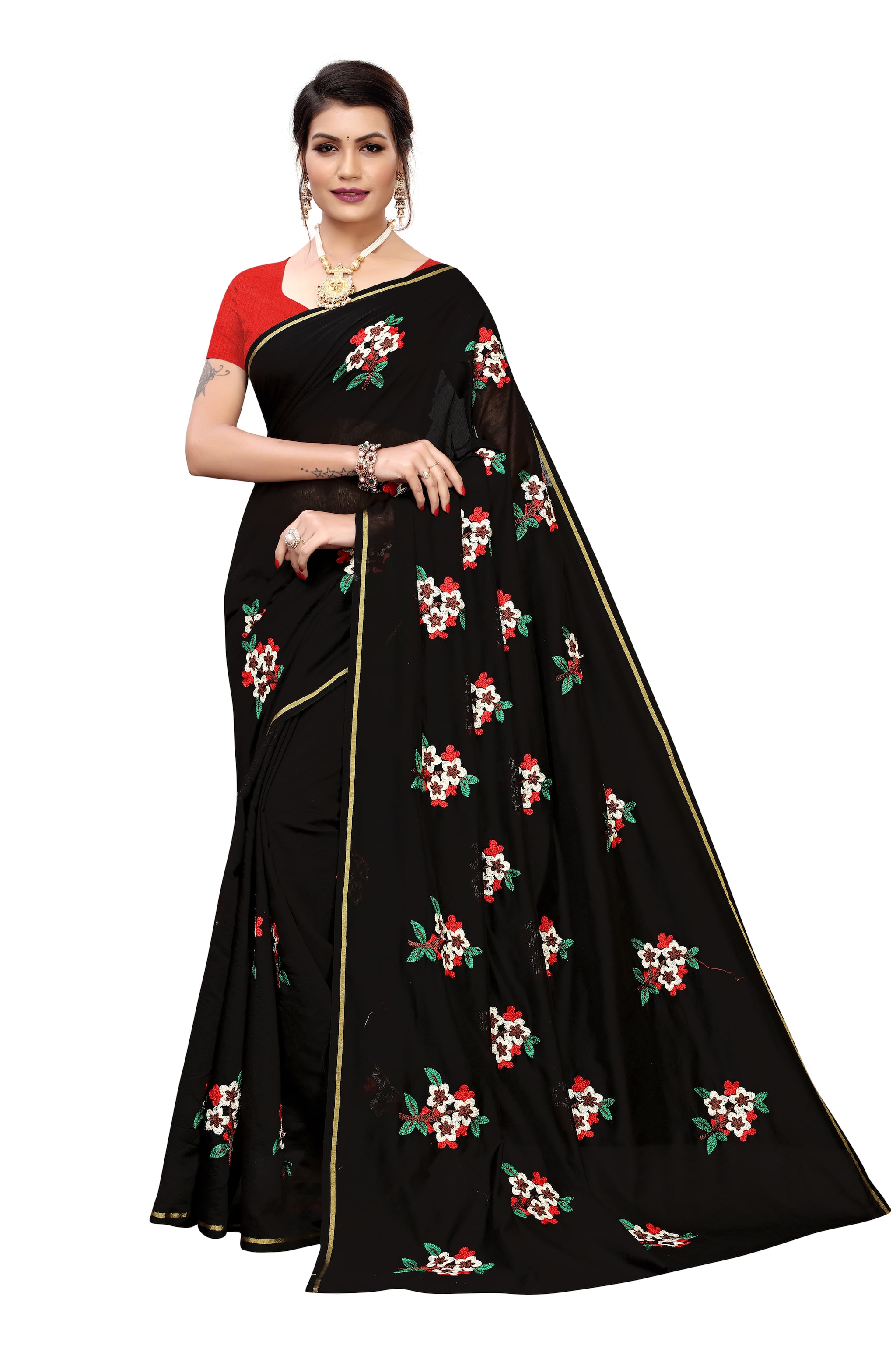 

BHAGYAVATI DESIGNER Silk Embroidered Black Party Wear Designer Saree