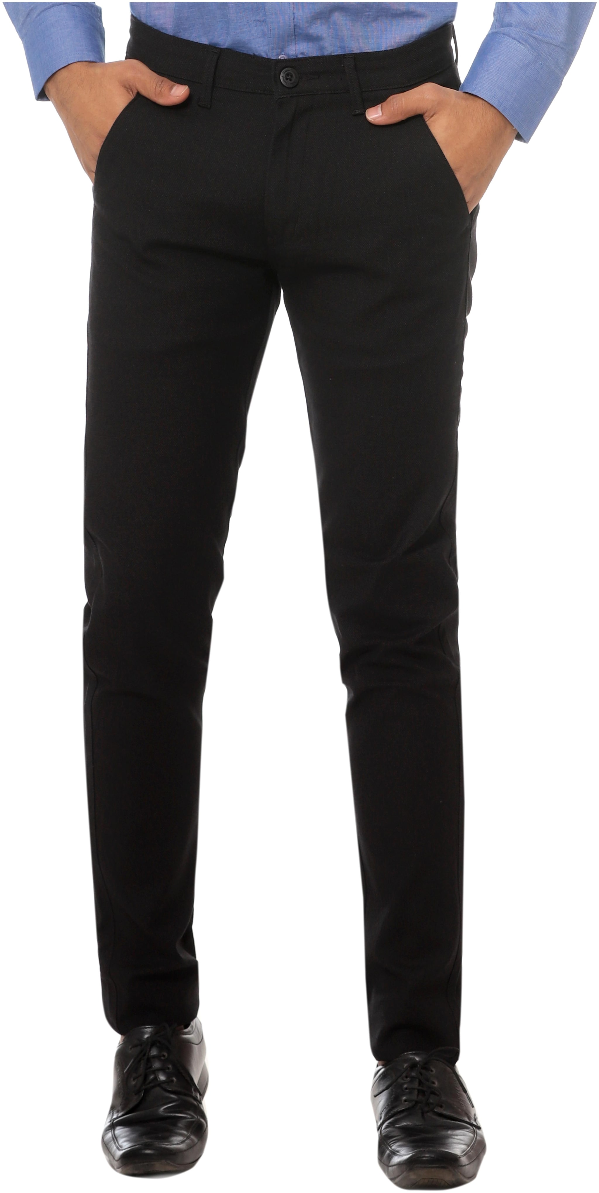 

BHAU Group Men Black Solid Slim fit Wrinkle free Regular trousers