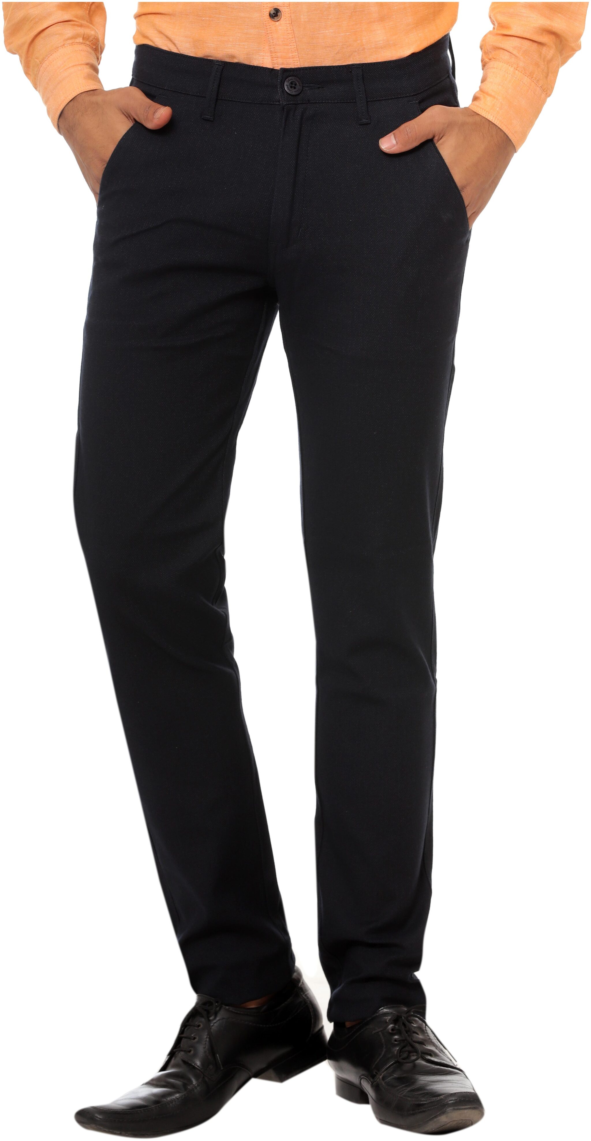 

BHAU Group Men Black Solid Slim fit Wrinkle free Regular trousers