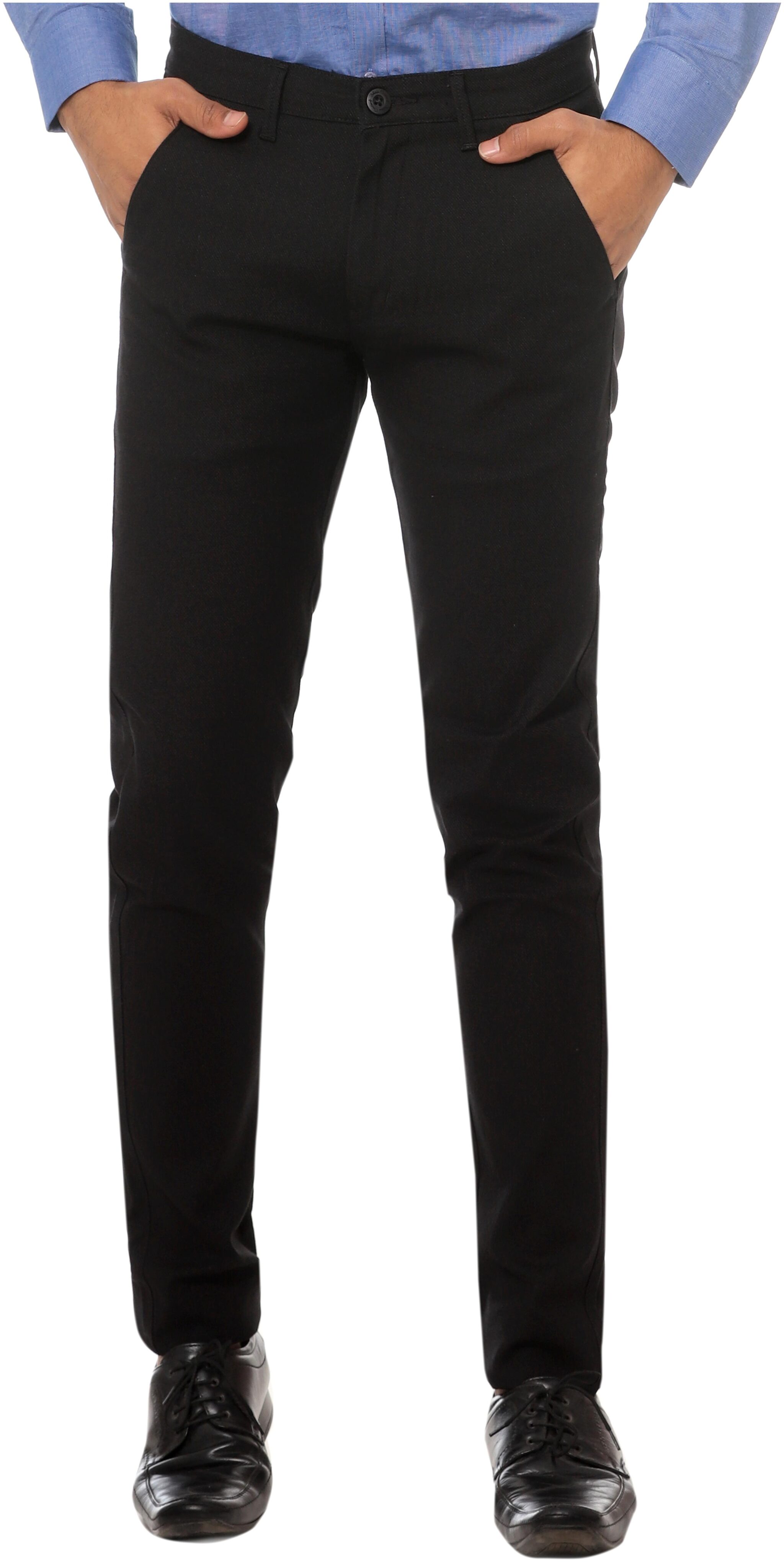 

BHAU Group Men Black Solid Slim fit Wrinkle free Regular trousers