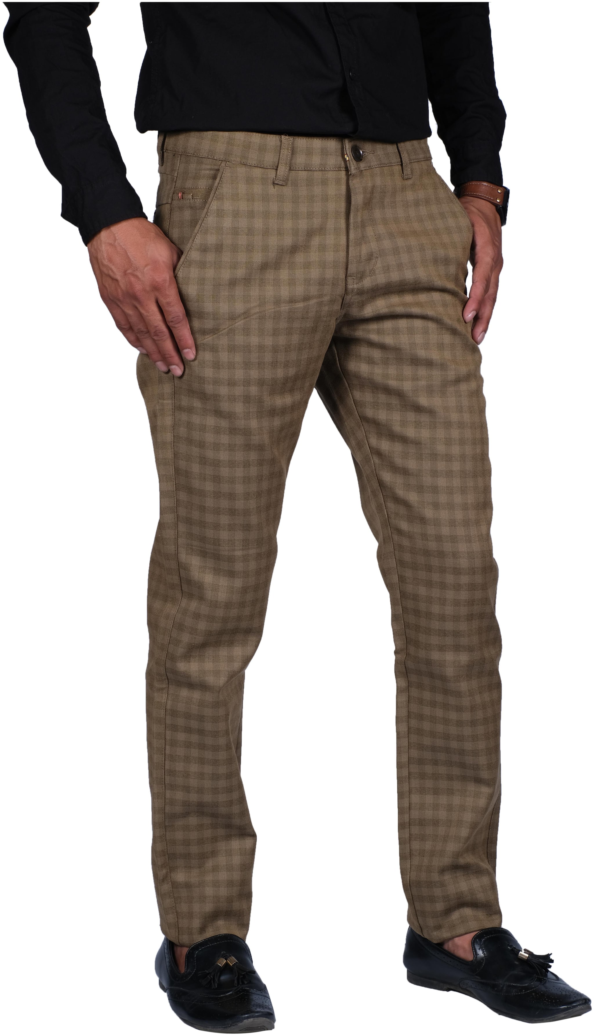 

BHAU Group Men Brown Checked Slim fit Regular trousers