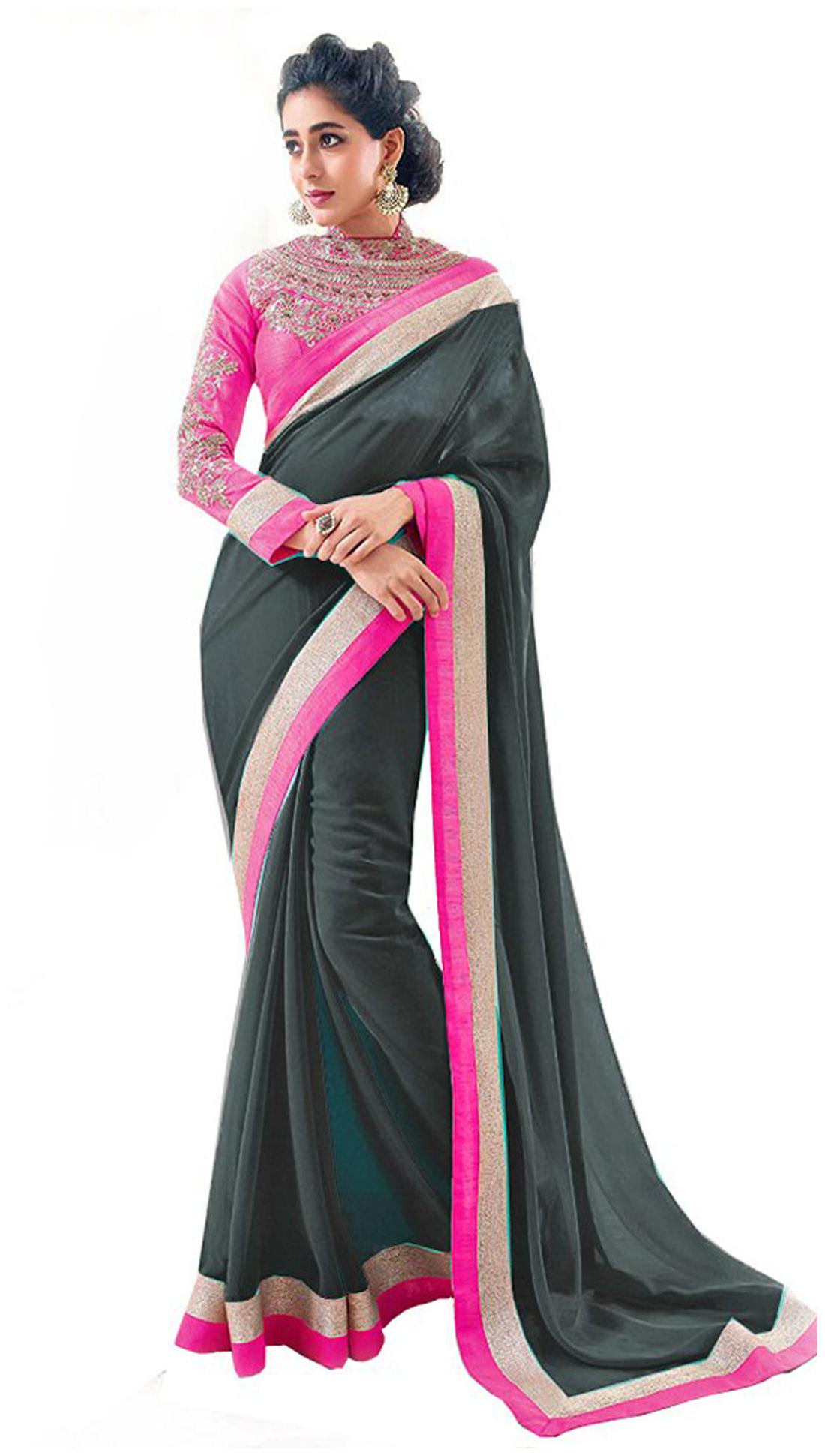 

Bhuwal Fashion Black Faux Chiffon Saree