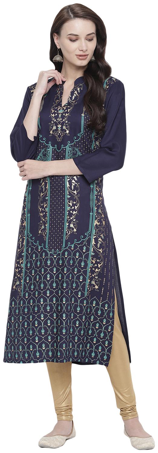 

BI AMMA Women Blue Printed Straight Kurta