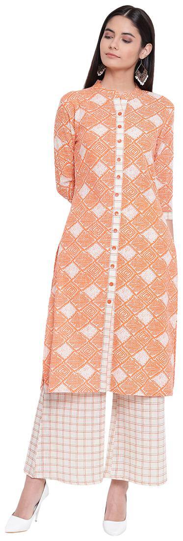 BI AMMA PRINTED STRAIGHT FIT STYLISH COTTON KURTA AND PALAZZO SET