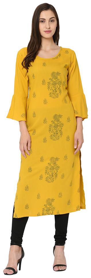 

BI AMMA Women Yellow Printed Straight Kurta Kurti