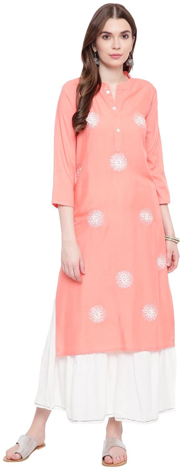 

Bi Amma rayon embroidered orange straight fit kurta and sharara set