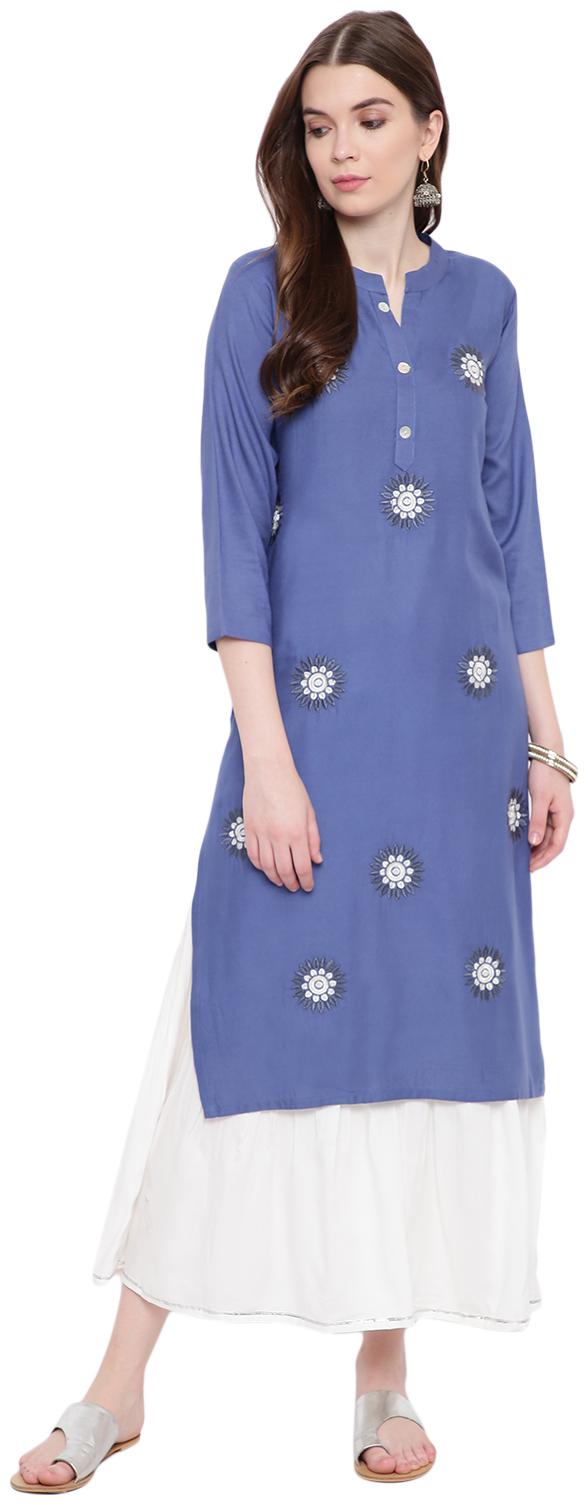 

Bi amma rayon embroidered blue straight fit kurta and sharara set