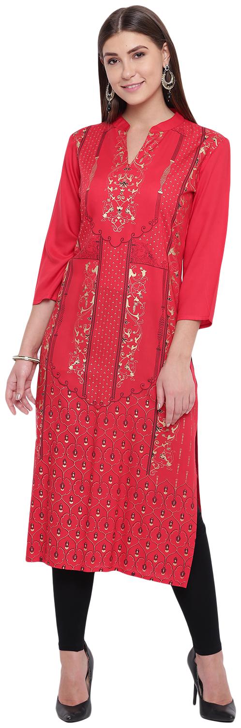

BI AMMA Women Red Printed Straight Kurta