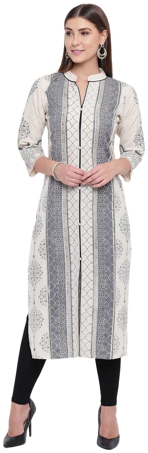 

BI AMMA Women Grey Printed Straight Kurta