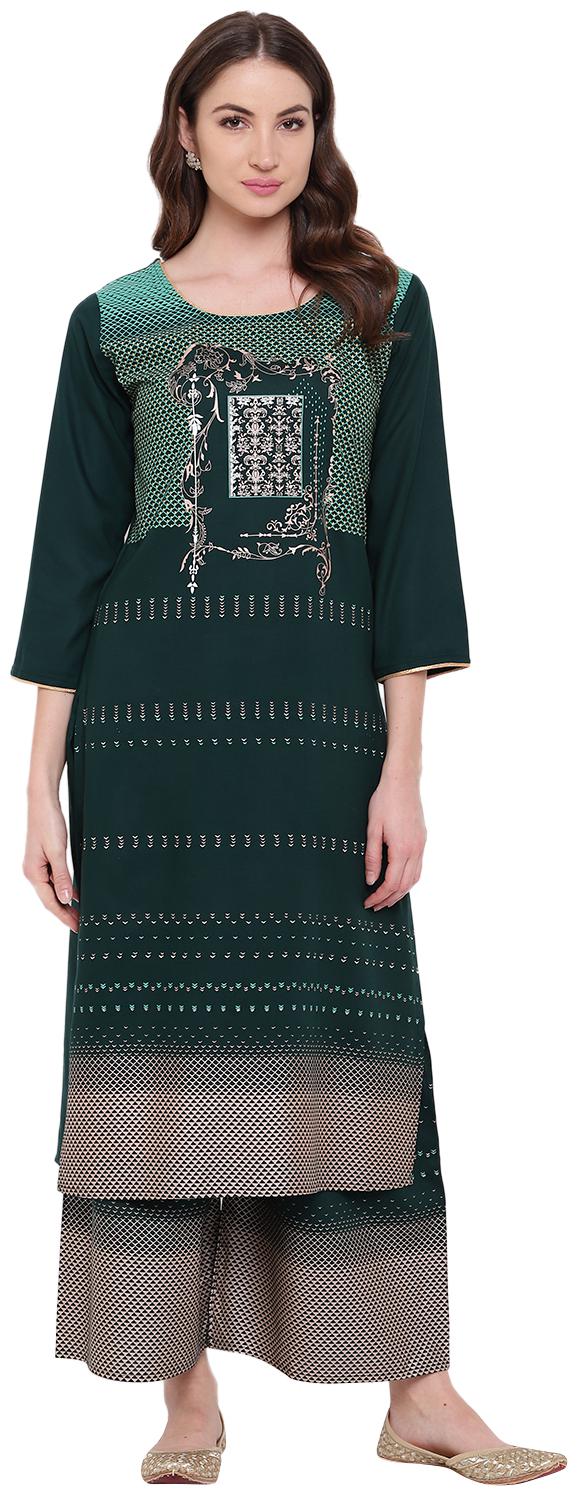 

BI AMMA Women Green Printed Straight Kurta With Palazzo