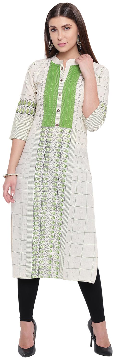 

BI AMMA Women Off White Printed Straight Kurta