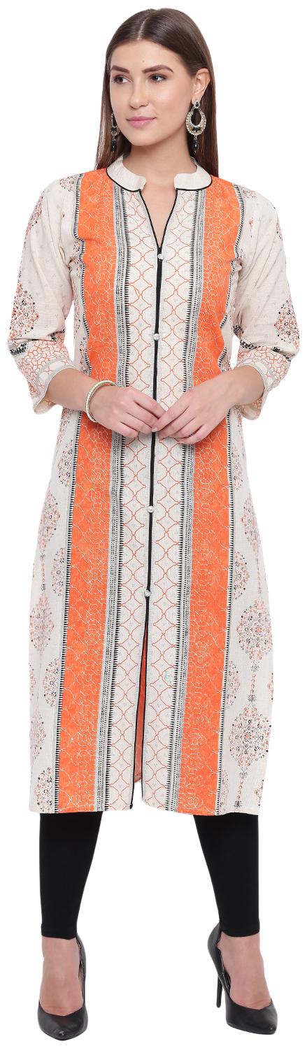 

BI AMMA Women Orange Printed Straight Kurta