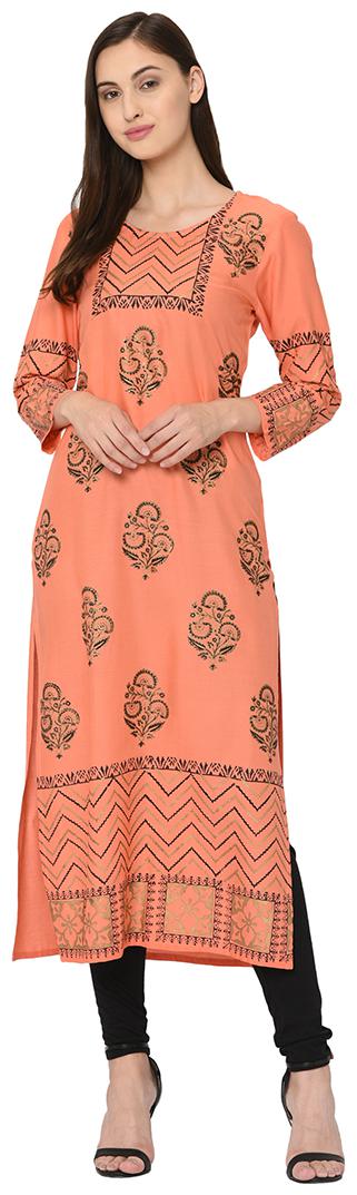

BI AMMA Women Orange Printed Straight Kurta