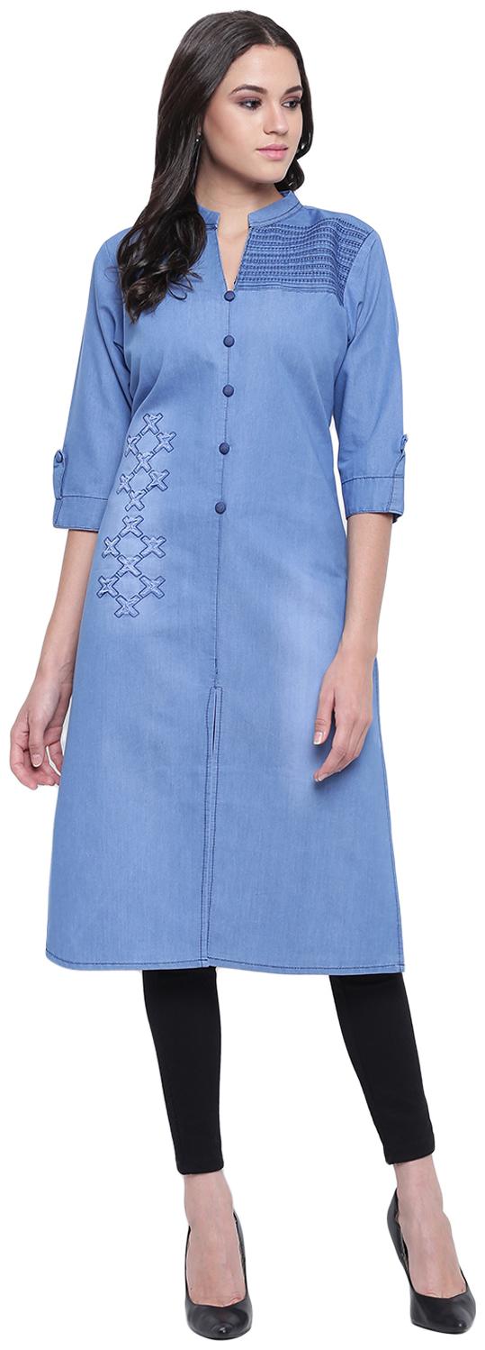 

BI AMMA Women Blue Embroidered Straight Kurta
