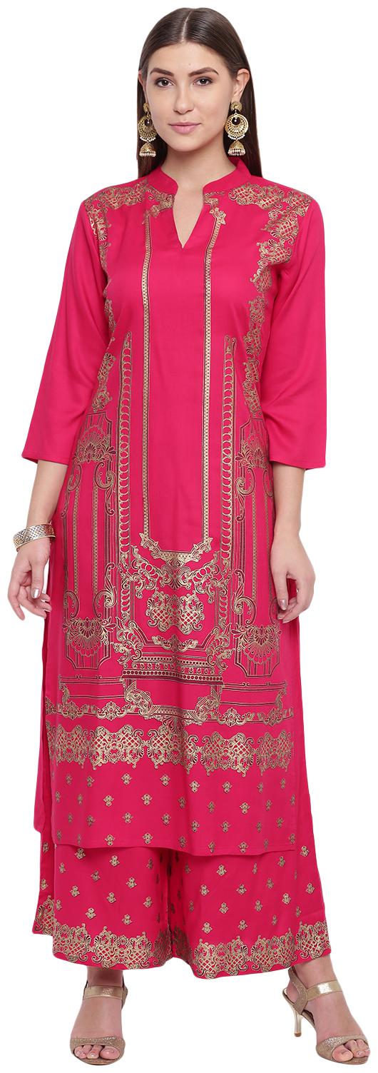 

BI AMMA Women Pink Printed Straight Kurta With Palazzo