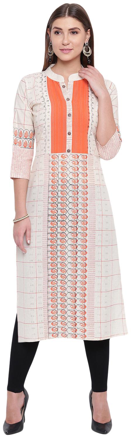 

BI AMMA Women Off White Printed Straight Kurta