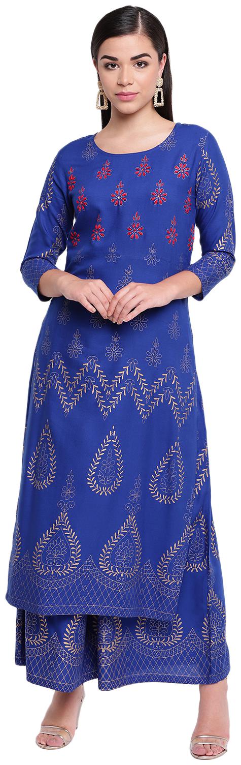 

BI AMMA Women Blue Printed Straight Kurta With Palazzo