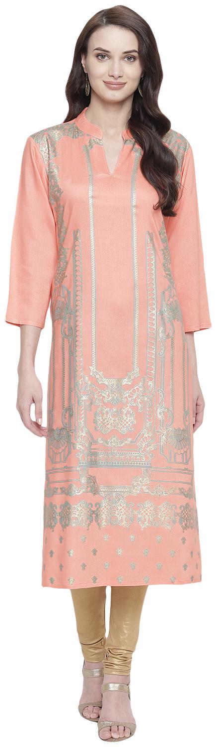 

BI AMMA Women Peach Printed Straight Kurta