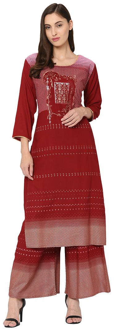 

BI AMMA Women Maroon Printed Straight Kurta With Palazzo