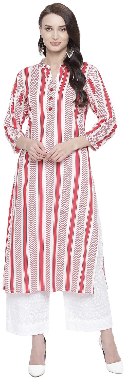

BI AMMA Women Red White Striped Straight Kurta