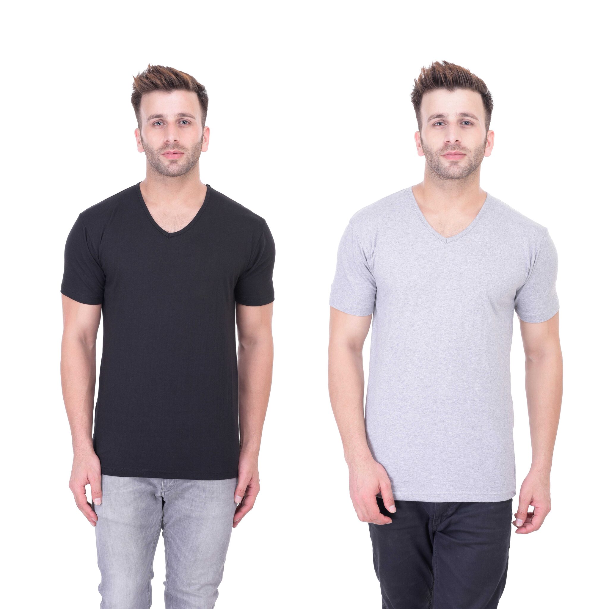 

Bi Fashion Cotton Solid Grey Black Tshirt For Men