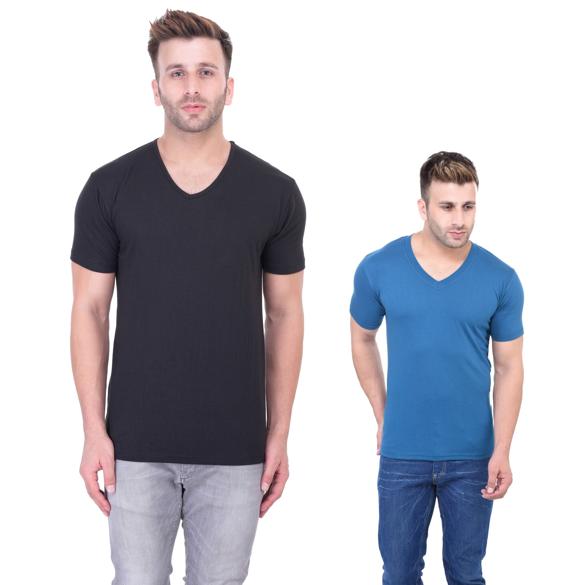 

Bi Fashion Cotton Solid Blue Black Tshirt For Men